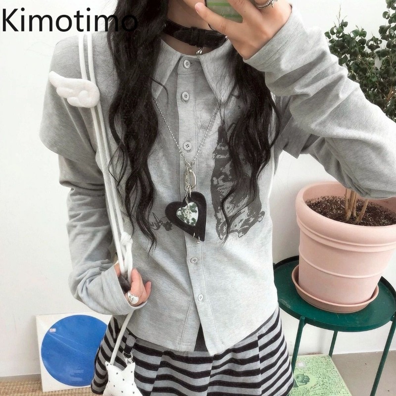 T-Shirts - Kimotimo Y2k Vintage Tavşan Baskılı Uzun