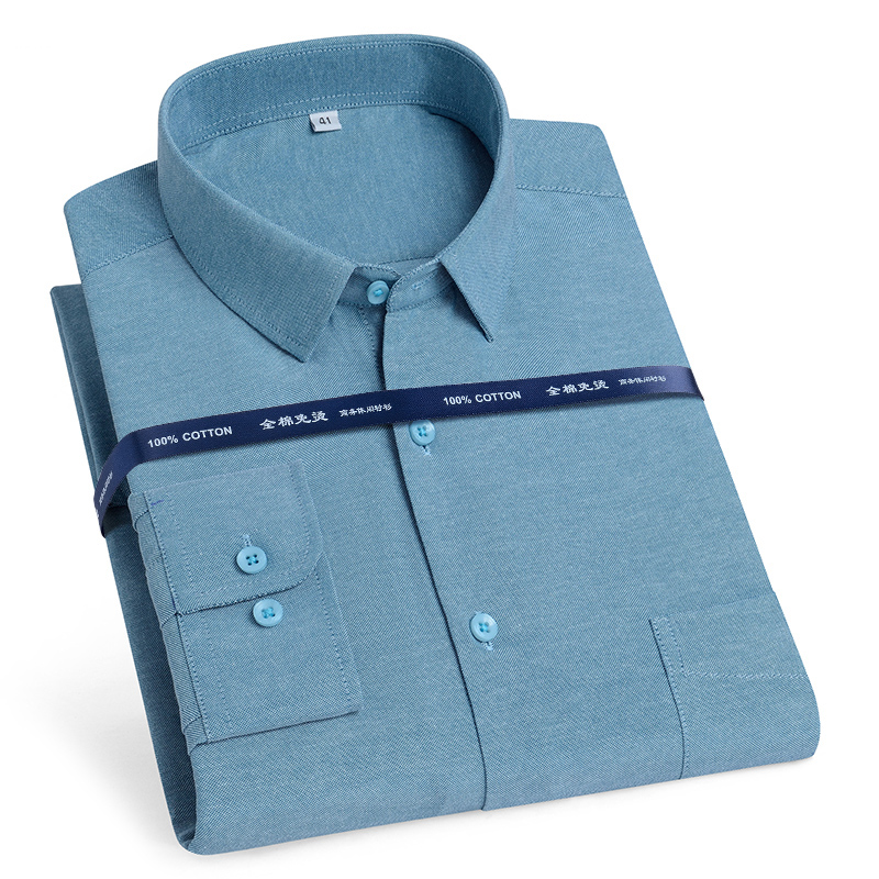 Oxford Cotton Casual Shirt Business - Erkek uzun kollu rahat yumuşak standart-fit