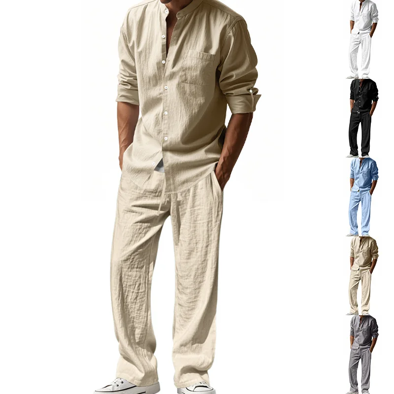 Mens Linen Shirt Long Sleeve - 2025 Sınır Ötesi Amerikan Dört Mevsim