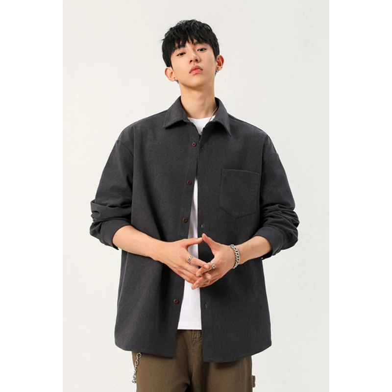 Corduroy Button Up Shirt Men - Erkek Düğmeli Kadife Üst, Yaka Detaylı,