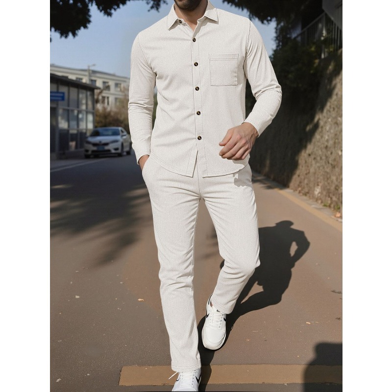 Corduroy Button Up Shirt Men - Erkek Kordonlu Düğmeli Gömlek İki Parçalı