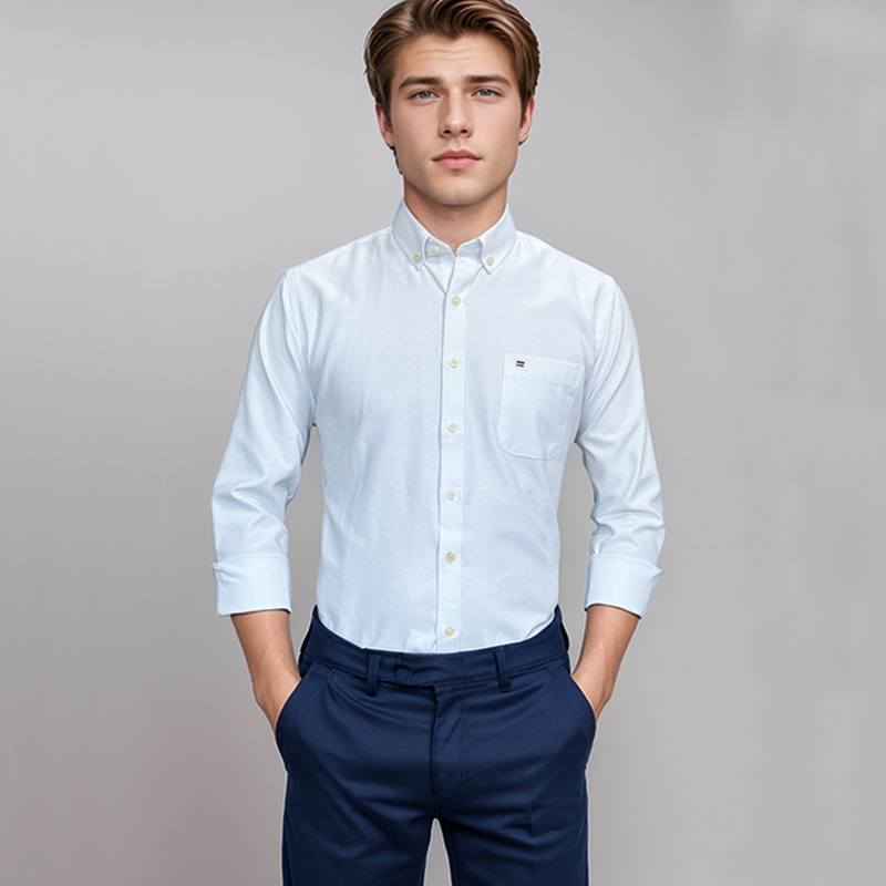 Oxford Cotton Casual Shirt Business - Erkek % 100% Pamuklu Gömlek Uzun