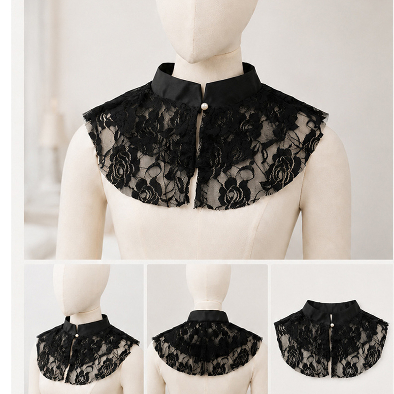 Shirts - Zarif Dantel Çiçekli Sahte Yaka Şal