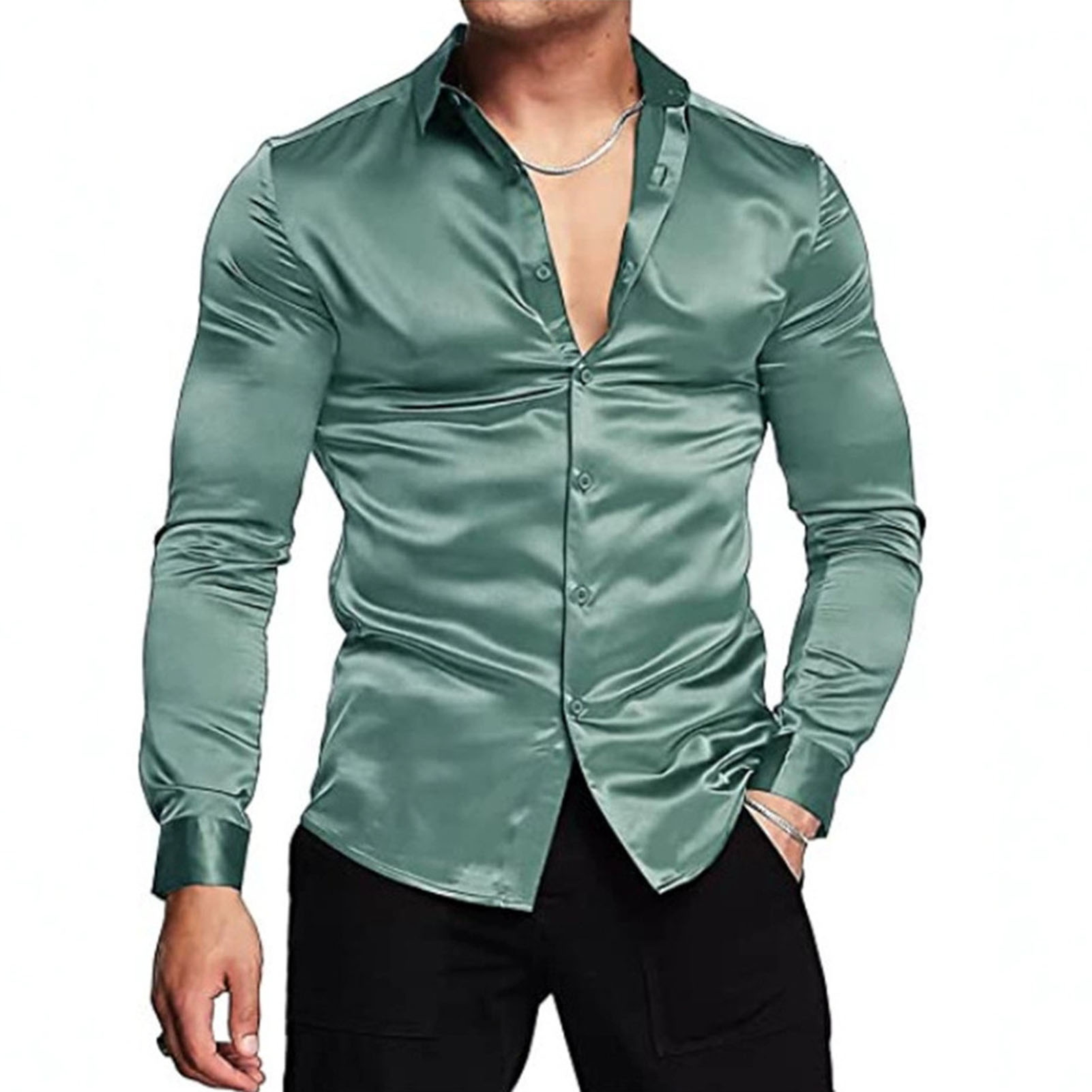 İlkbahar Sonbahar İpek Saten G - Mens Satin Silk Dress Shirt incelemesi ve fiyatı