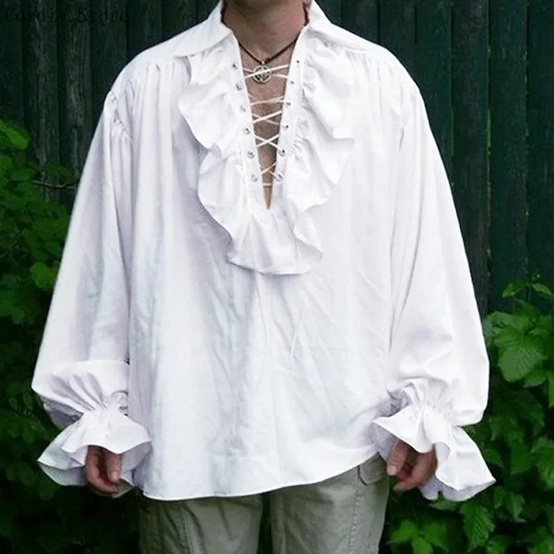 S-5XL Ortaçağ Korsan Cadılar B - Medieval Gothic Lace Up Pirate Shirt incelemesi ve fiyatı