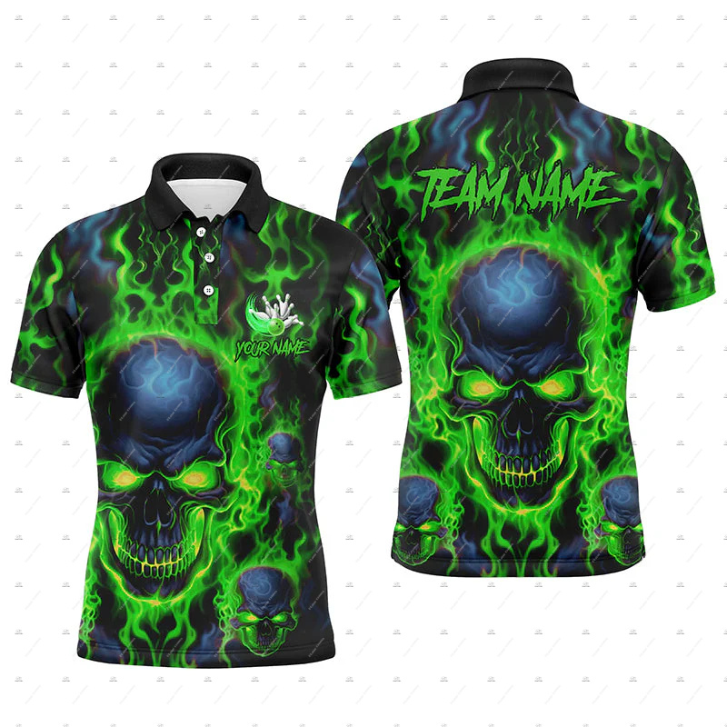 Özel Ad Bowling Kafatası Alev  - Short Sleeve Bowling Shirt Retro incelemesi ve fiyatı