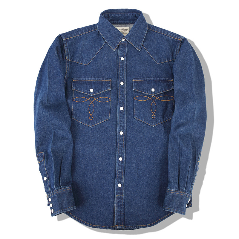 Amerikan Yıkama Vintage Denim  - Mens Western Denim Pearl Snap Shirt incelemesi ve fiyatı